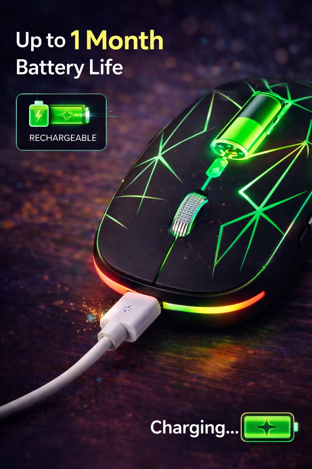 MR Rechargeable Wireless Mouse | 2.4GHz USB | Slim Design | Silent Click | Long Battery Backup