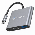 Manuchi USB-C Hub – 3 in 1 Type-C Adapter with HDMI, USB 3.0 & PD Charging | 4K Support | High-Speed Data | Premium Metal Build