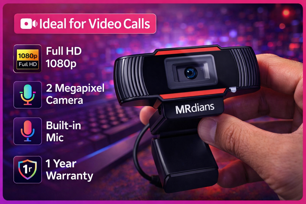 MR Full HD Webcam | 1080p Camera | Built-in Mic | USB Plug & Play | Laptop/Desktop Compatible