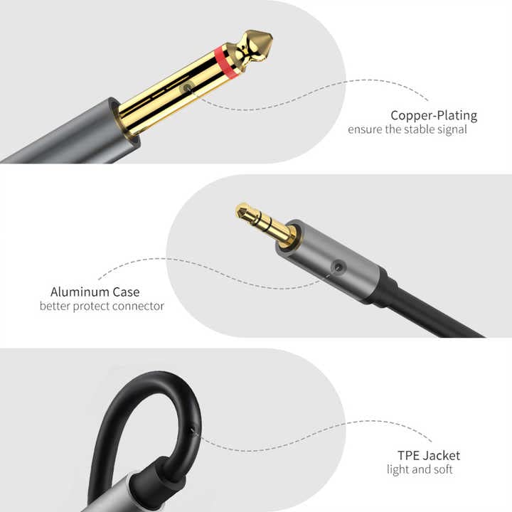MR 3.5mm to Dual 6.5mm Audio Cable | 1 Female to 2 Male Jack | Stereo Sound | Mixer, Amplifier, Speaker Compatible
