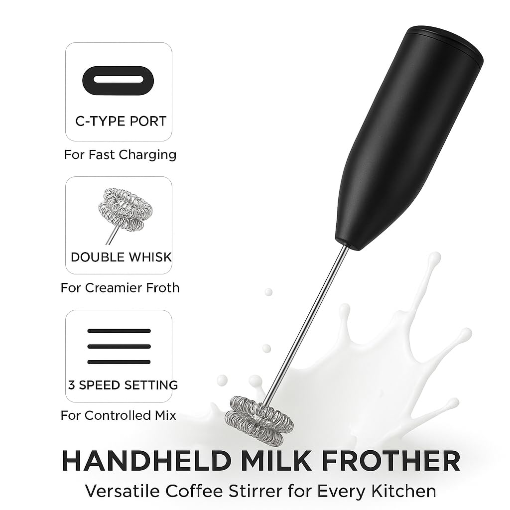 MR Milk Frother | Handheld Coffee Frother | Battery Operated | Stainless Steel Whisk | Portable & Easy to Use