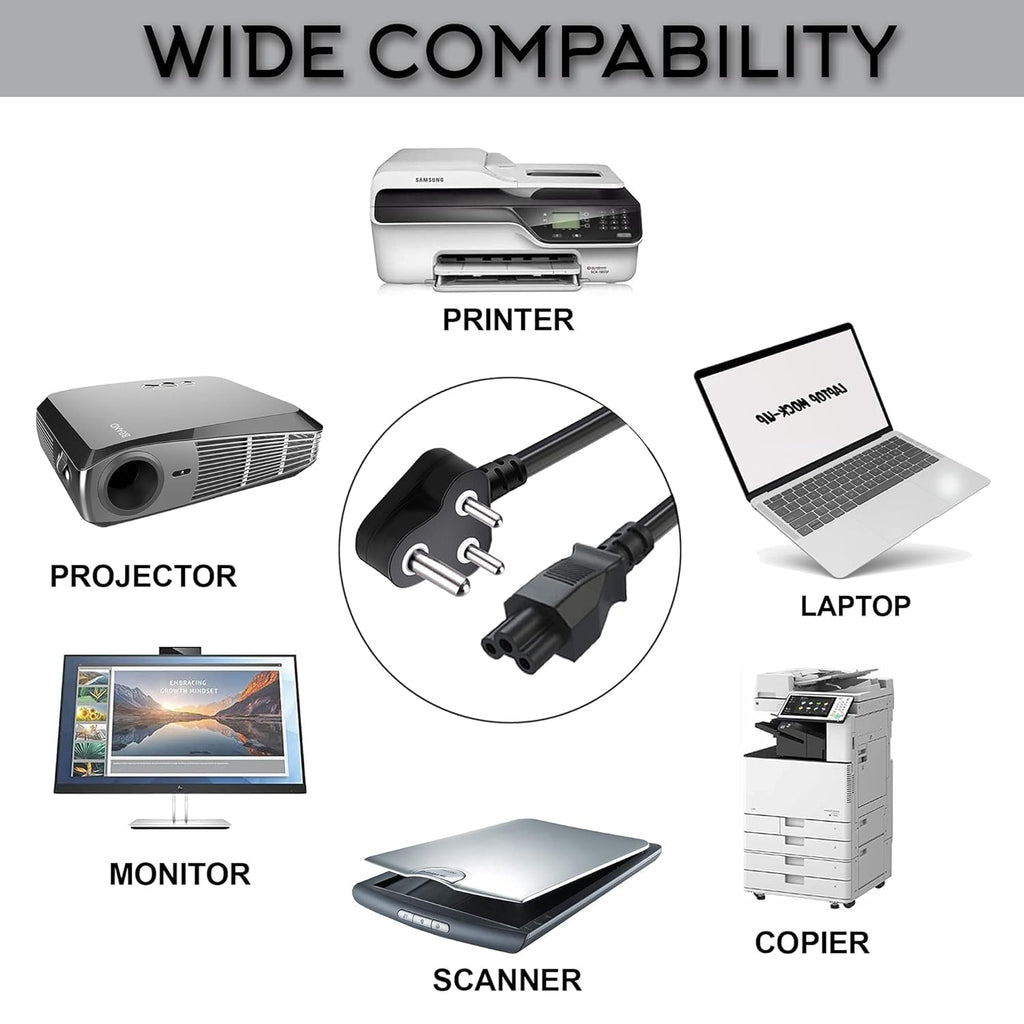MR Laptop Power Cable | 3 Pin AC Power Cord | Adapter Cable | Durable Wire | Laptop Charger Compatible