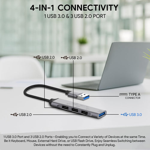 MR USB Hub 4 Port | USB 3.0 Splitter | High Speed Data Transfer | Multi USB Adapter | Laptop/Desktop Compatible