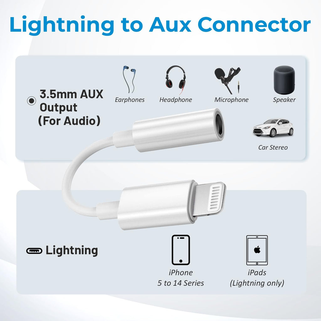 MR Lightning to 3.5mm Audio Jack Adapter | iPhone AUX Converter | Hi-Fi Sound | DAC Support | Earphone, Speaker Compatible