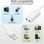 Manuchi USB Sound Card Adapter – 2 in 1 Audio Jack Splitter with Mic & Headphone Support | Plug & Play | Universal Compatibility