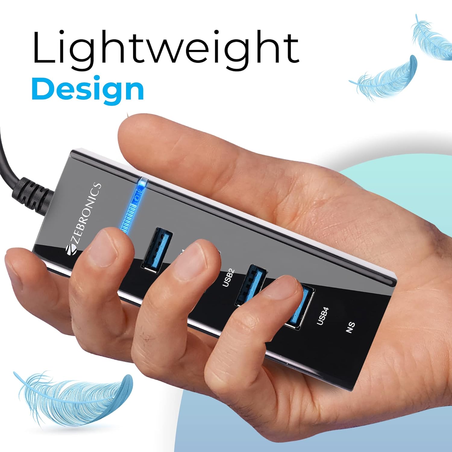 MR 300HB 4 Port USB 3.0 Hub with Hi-Speed Data Transfer, LED Indication, 15cm Cable, Backward Compatible, Multi Device Connection, Plug Play Usage, Glossy Finish and Lightweight Design