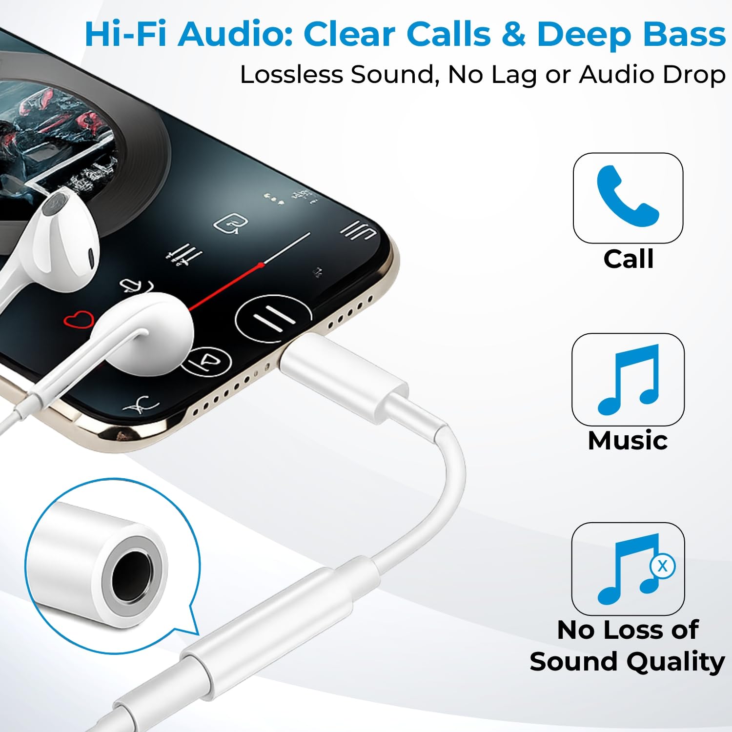 MR Lightning to 3.5mm Audio Jack Adapter | iPhone AUX Converter | Hi-Fi Sound | DAC Support | Earphone, Speaker Compatible