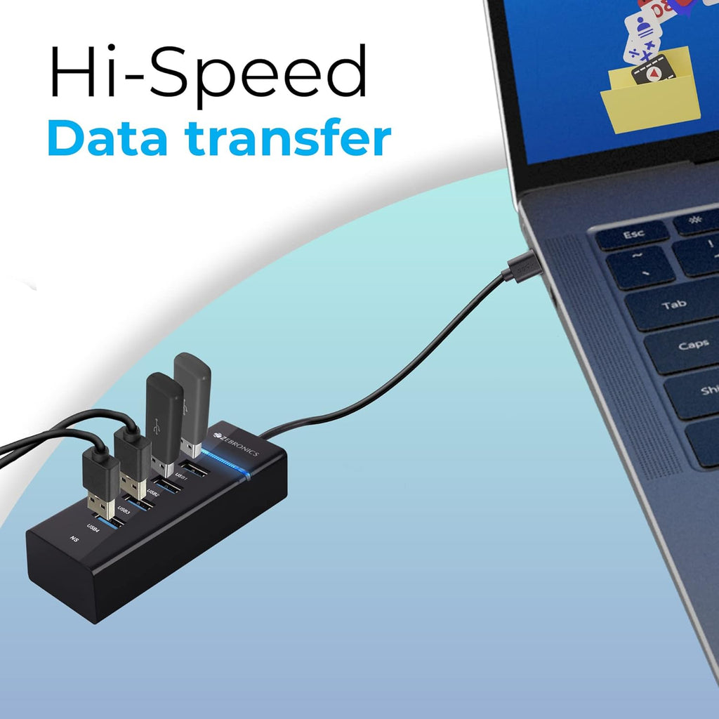 MR 300HB 4 Port USB 3.0 Hub with Hi-Speed Data Transfer, LED Indication, 15cm Cable, Backward Compatible, Multi Device Connection, Plug Play Usage, Glossy Finish and Lightweight Design