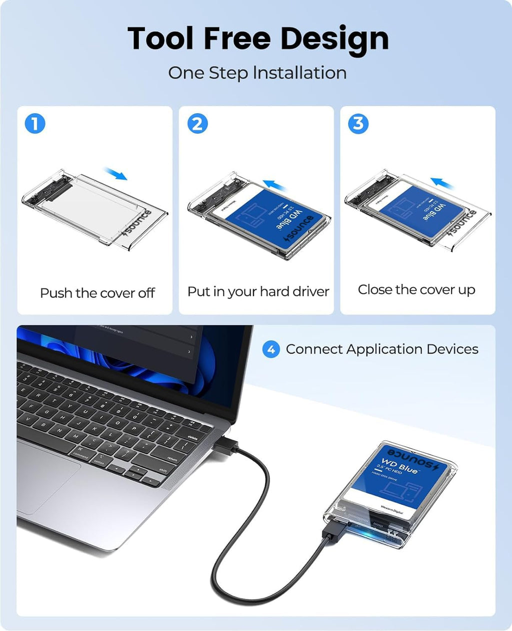 MR Transparent Hard Disk Enclosure | 2.5 Inch SATA HDD/SSD Case | USB 3.0 External Hard Drive Case | Laptop HDD Compatible