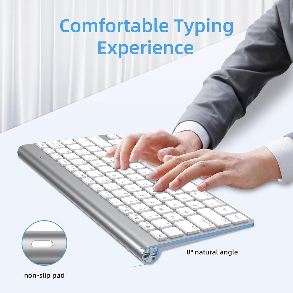 MR Wireless Keyboard & Mouse Combo (White) | 2.4GHz USB | Slim Design | Silent Keys | Rechargeable Mouse | Laptop/PC Compatible