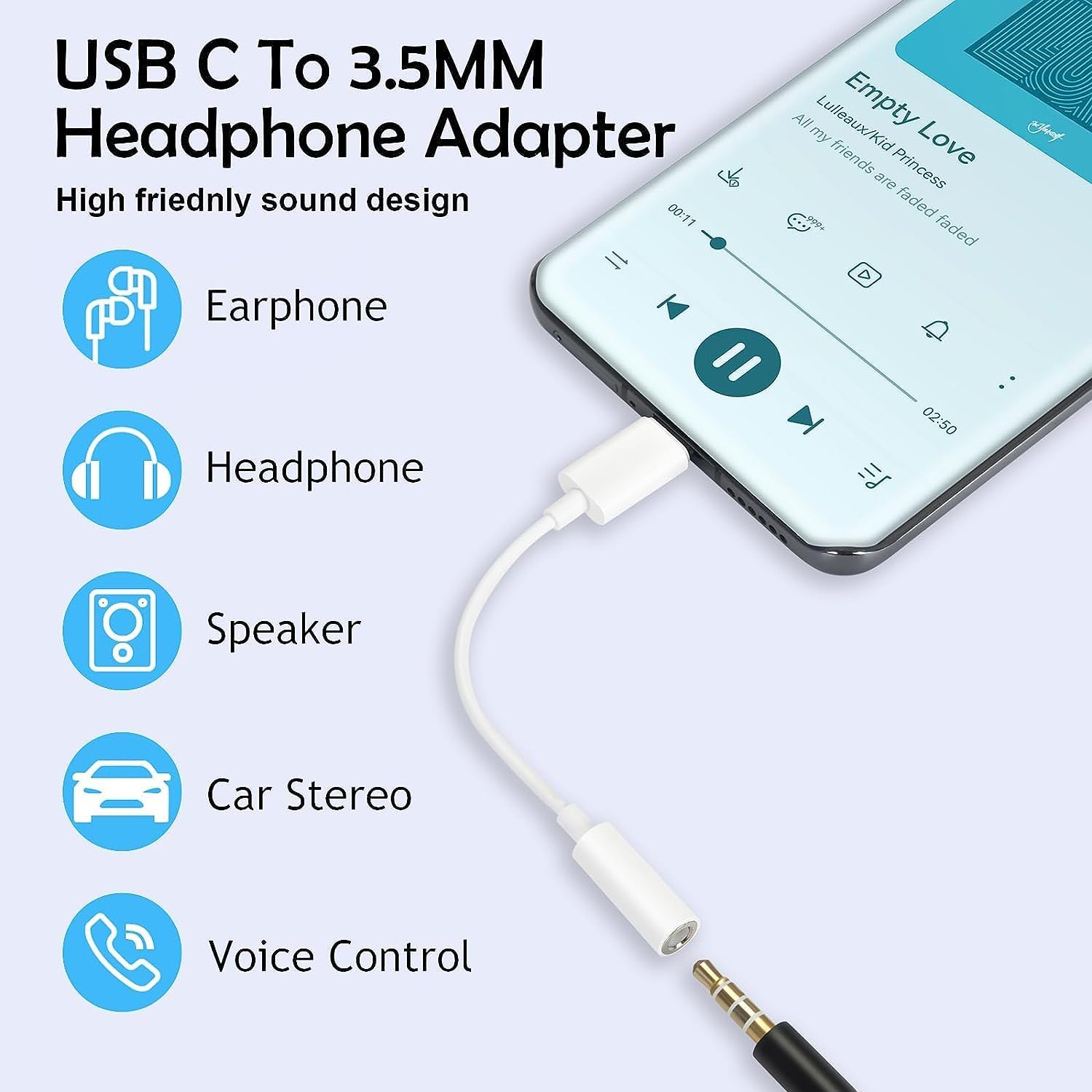 MR Type-C to 3.5mm AUX Cable | USB-C to Headphone Jack Converter | DAC Support | Hi-Fi Sound | Compact Design
