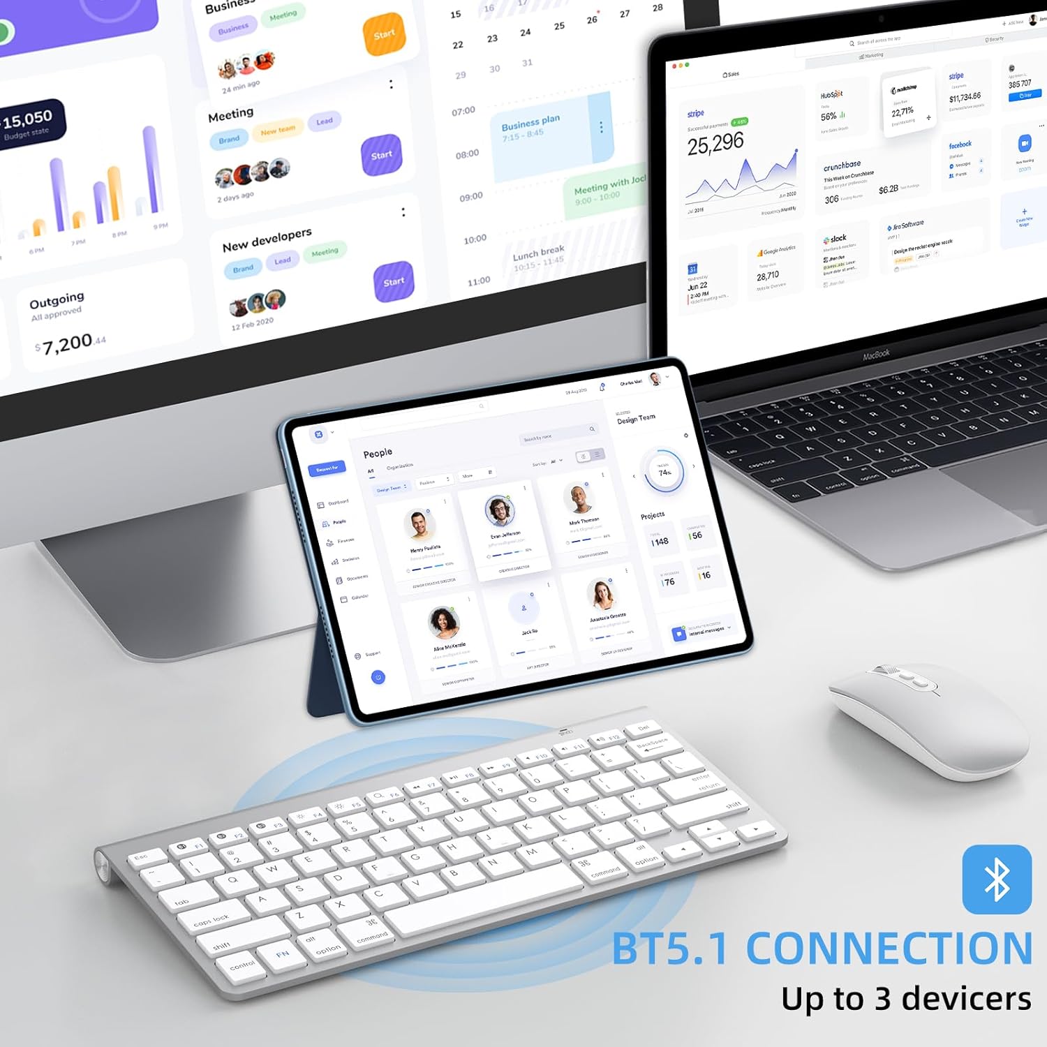 MR Wireless Keyboard & Mouse Combo (White) | 2.4GHz USB | Slim Design | Silent Keys | Rechargeable Mouse | Laptop/PC Compatible