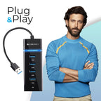 MR 300HB 4 Port USB 3.0 Hub with Hi-Speed Data Transfer, LED Indication, 15cm Cable, Backward Compatible, Multi Device Connection, Plug Play Usage, Glossy Finish and Lightweight Design