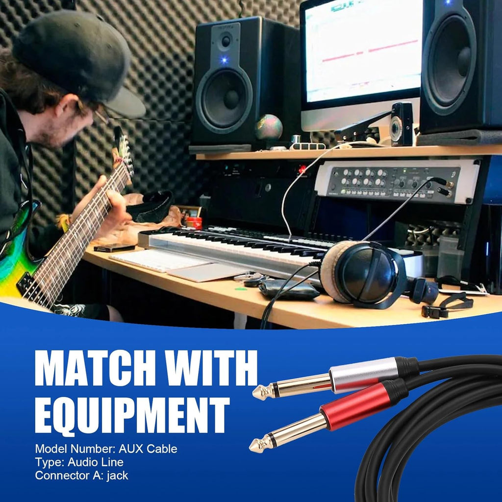 MR 3.5mm to Dual 6.5mm Audio Cable | 1 Female to 2 Male Jack | Stereo Sound | Mixer, Amplifier, Speaker Compatible