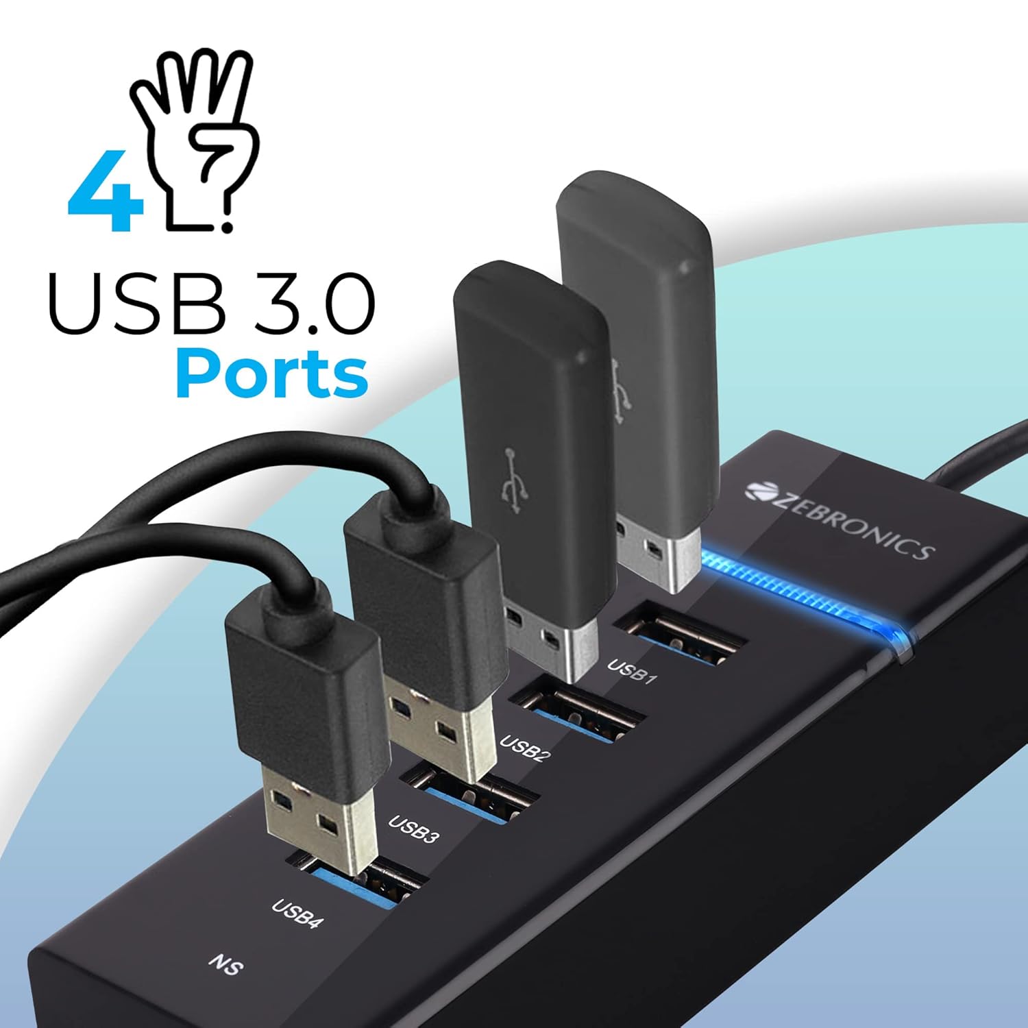 MR 300HB 4 Port USB 3.0 Hub with Hi-Speed Data Transfer, LED Indication, 15cm Cable, Backward Compatible, Multi Device Connection, Plug Play Usage, Glossy Finish and Lightweight Design