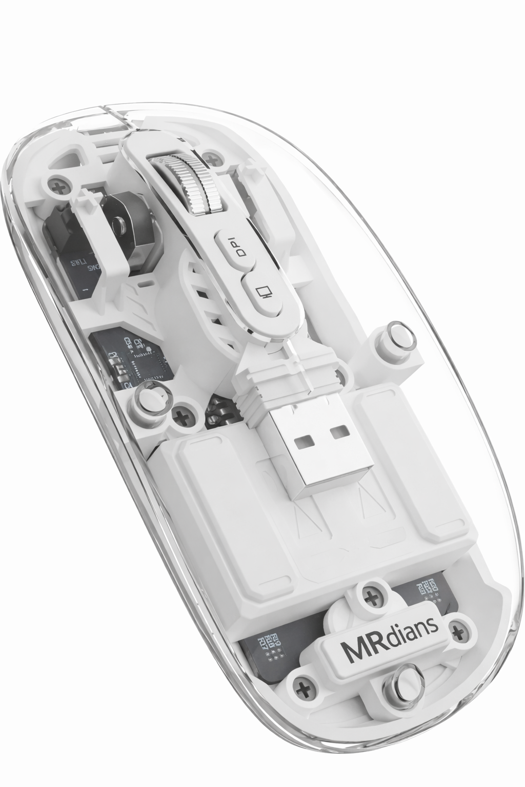 MR Transparent Wireless Rechargeable Mouse | Bluetooth + USB Dual Mode | 1800 DPI | RGB Light | Compatible with Laptop, PC & Mobile