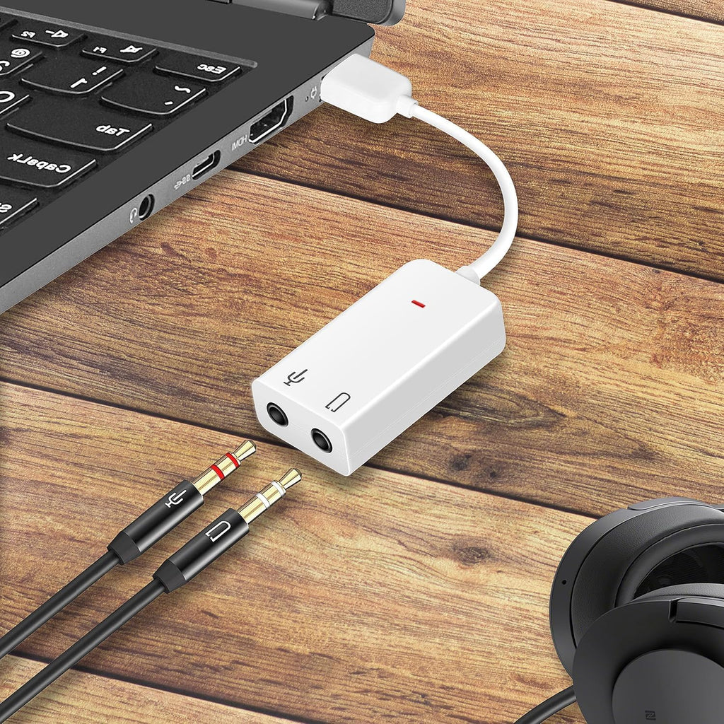 Manuchi USB Sound Card Adapter – 2 in 1 Audio Jack Splitter with Mic & Headphone Support | Plug & Play | Universal Compatibility