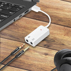 Manuchi USB Sound Card Adapter – 2 in 1 Audio Jack Splitter with Mic & Headphone Support | Plug & Play | Universal Compatibility