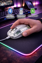 MR Transparent Wireless Rechargeable Mouse | Bluetooth + USB Dual Mode | 1800 DPI | RGB Light | Compatible with Laptop, PC & Mobile