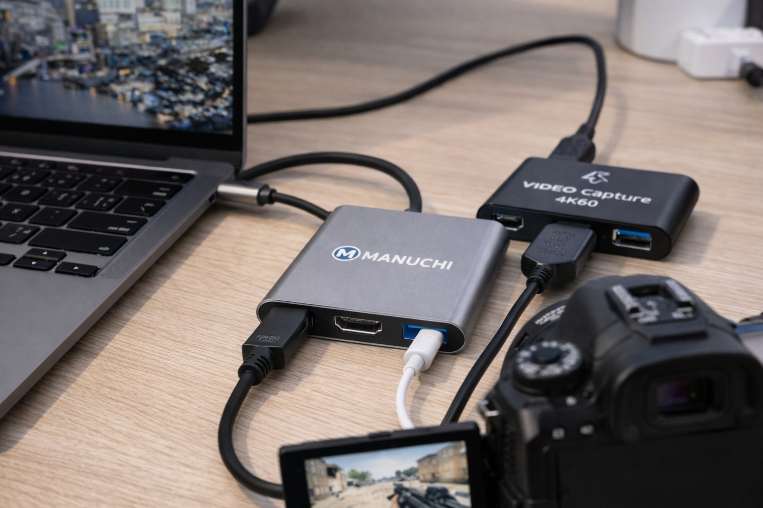 Manuchi USB-C Hub – 3 in 1 Type-C Adapter with HDMI, USB 3.0 & PD Charging | 4K Support | High-Speed Data | Premium Metal Build